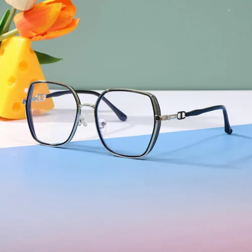 Vista 5 de Gafas grandes con bloqueo de luz azul para mujeres y hombres, elegantes lentes de metal Retr Anti-UV Antifatiga Anti-Blue Eye Glasses