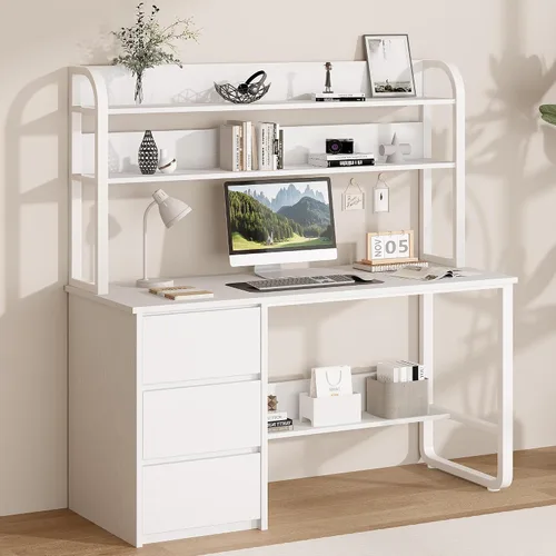 Vista 3 de MaverickFurni Escritorio blanco para computadora de 55 pulgadas