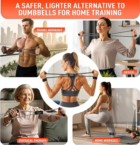 Vista 4 de Figure 8 Resistance Bands for Arm, Back – 3-Level Latex Heavy Exercise Bands with Handles for Strength Training, Full Body Workout, Physical