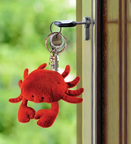 Vista 5 de Puzzled Llavero de peluche de cangrejo rojo, juguete de animal suave con dije de cangrejo de la vida oceánica, bonito accesorio de juguete