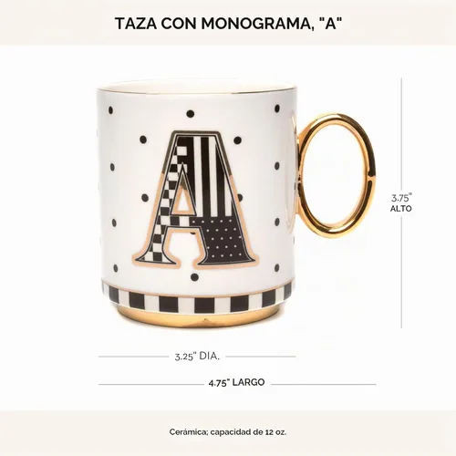 Vista 3 de MACKENZIE-CHILDS Mi Taza, Taza de Café de Cerámica Decorativa con Asa, A