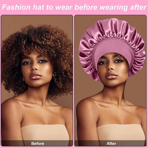 Vista 2 de 4 gorros de satén de seda para dormir, banda ancha elástica para mujeres y hombres, gorros de seda para cabello rizado para dormir