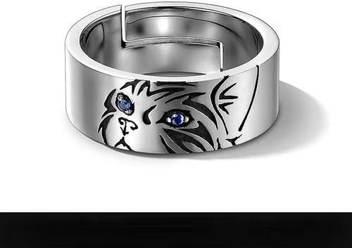 Vista 5 de Anillo de cabeza de tigre punk hip-hop para hombres y mujeres, vintage, ojo de gato, animal, anillo abierto, anillo de boda, pareja, joyería retro