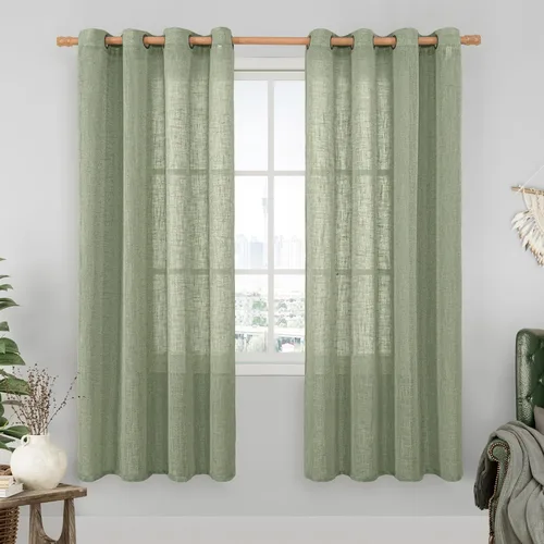 Vista 90 de LAMIT Cortinas de lino marrón caramelo para sala de estar, 84 pulgadas, de lino sintético, texturizado, filtrante de luz, paneles de privacidad