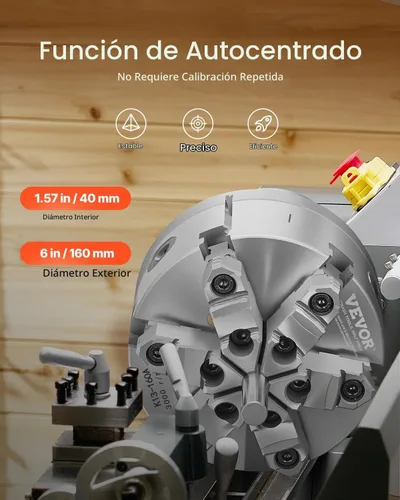 Vista 2 de VEVOR - Portabrocas para torno de 6 mandíbulas, 6 pulgadas (152 mm), portabrocas autocentrante con placa de respaldo D1-4 Cam Lock, rango