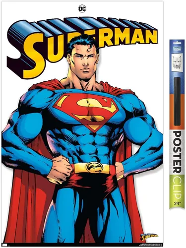 Vista 17 de DC Comics Superman Feature Series - Póster de pared, 22.4 pulgadas de largo x 14.7 pulgadas de ancho, versión enmarcada de madera de granero