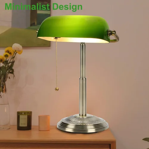 Vista 6 de LINNMON Lámpara de Escritorio de Banquero, Lámpara Retro Verde, Lámpara Vintage con Interruptor de Cadena de Tirar para Oficina en el Hogar