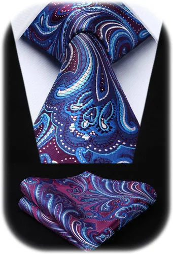 Vista 16 de HISDERN Corbatas para hombre, corbata de cachemira y bolsillo cuadrado tejido clásico floral para hombre, corbata de fiesta de boda