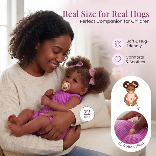 Vista 3 de JIZHI - Muñecas de bebé Reborn negras de 22 pulgadas, muñeca realista con accesorios