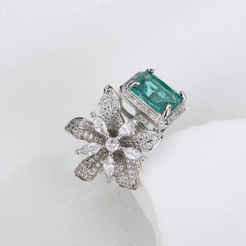 Vista 7 de Kercisbeauty Anillo abierto de plata de ley chapado en plata de ley con circonita y circonita para novias, mujeres, niñas, diamantes de imitación