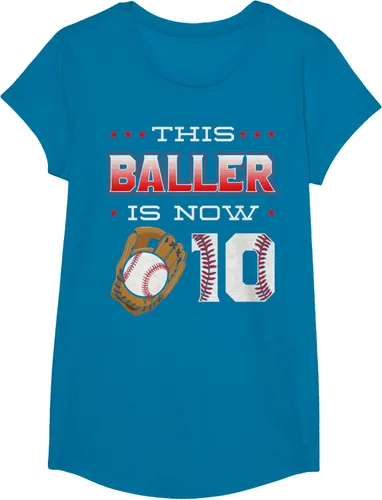 Vista 48 de This Baller Is Now 10 - Camiseta de béisbol para fiesta temática de cumpleaños número 10, Negro