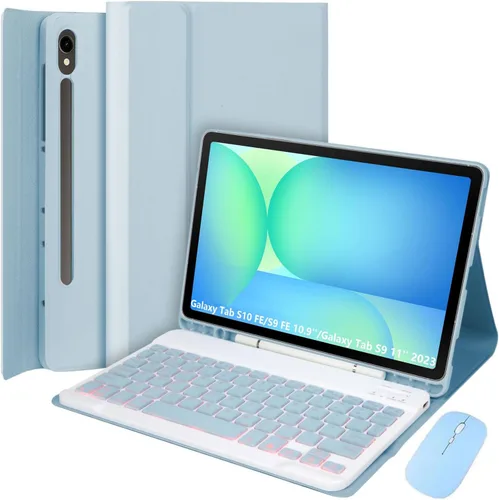 Vista 9 de Funda de teclado para Samsung Galaxy Tab S10 Lite/S10 FE/S9 FE de 10.9 pulgadas/Galaxy Tab S9 de 11 pulgadas 2023, mouse y teclado Bluetooth