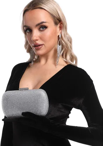Vista 2 de Boutique De FGG Bolsos de noche y embragues brillantes para mujer, bolso de mano de cristal para fiesta formal, bolso de mano con diamantes