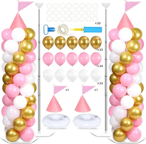 Vista 18 de Juego de 2 soportes de columna de globos nocturnos de película con 102 globos de aluminio de palomitas de maíz, soporte de torre ajustable de 5.57