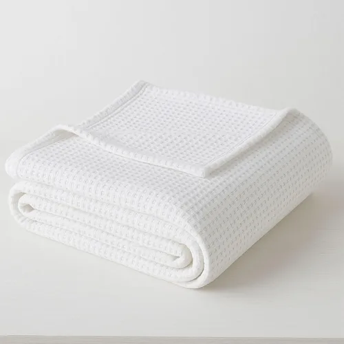 Vista 8 de KRISHNA Manta de cama con tejido de gofre para todas las estaciones, 100% algodón Tencel, suave y transpirable, perfecta para capas, tamaño Marfil