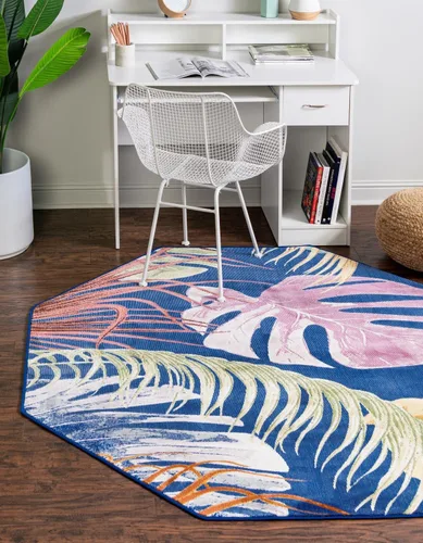 Vista 10 de Unique Loom Blossom Collection - Alfombra rectangular de 2 x 3 pies, color marfil y azul