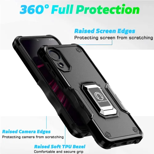 Vista 8 de Funda para Samsung Galaxy A03 Core, con [2 piezas] protector de pantalla de vidrio templado, soporte magnético de anillo de metal, con soporte