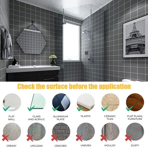 Vista 7 de Calcomanías de azulejos, 50 piezas adhesivas tipo pelar y pegar de 6'' x 6'' autoadhesivas, adhesivo para pared impermeable y a prueba de aceite Gris