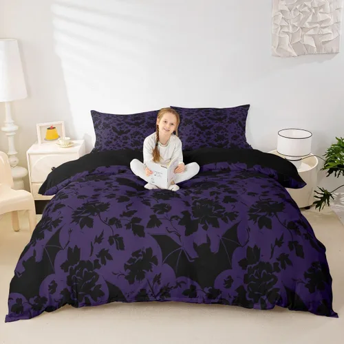 Vista 45 de Feelyou - Juego de funda de edredón con estampado floral de rosas - Juego de ropa de cama con flores románticas para dormitorio de niños, niñas