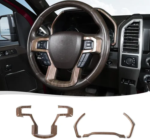 Vista 13 de Voodonala Cubierta de marco decorativo para volante negro con textura de grano para Ford F150 F250 F350 Super Duty 2015 2016 2017 2018 2019 2020