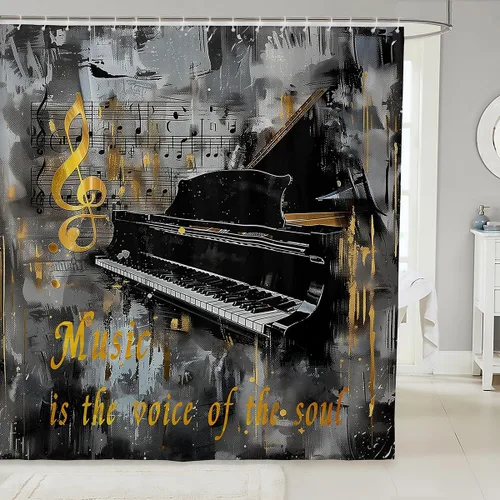 Vista 9 de Homewish Theater Cinema Poster Shower Curtain Set,Retro Movie Bathroom Curtain,Kids Girls Teens Popcorn Waterproof Fabrics Movie Night Bathroom