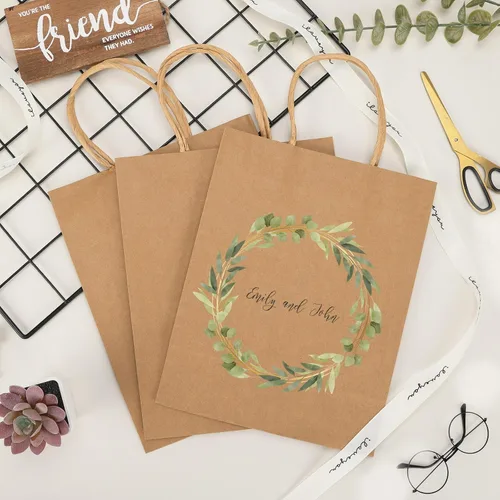 Vista 4 de Moretoes 100 bolsas de papel de regalo de 10 x 5 x 13 pulgadas, bolsas de papel kraft marrón con asas a granel para compras, venta al por menor