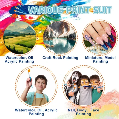 Vista 5 de Honoson Pinceles de pintura para pintura acrílica, pinceles grandes a granel con mango de madera para acrílico, acuarela, óleo, manualidades, arte