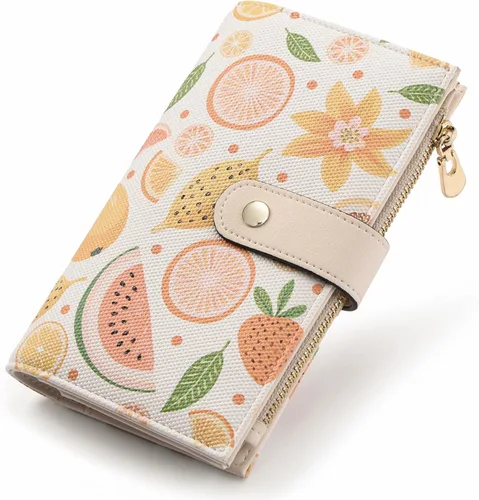Vista 14 de yiijay Cartera para mujer con bloqueo RFID, de cuero vegano, triple pliegue, tarjetero para tarjetas de crédito, cartera de viaje con soporte