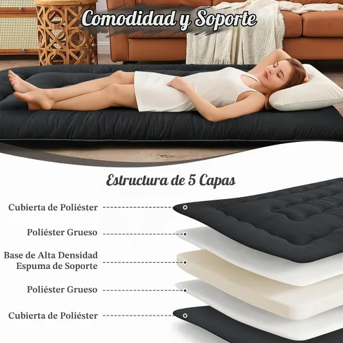 Vista 4 de DAICO Colchón japonés, colchón de futón plegable de 4 pulgadas de grosor Negro