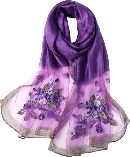Vista 17 de WINCESS.YU Women Embroidered Silk Scarf, 75* 28 Inches Long Shawl and Wraps Negro