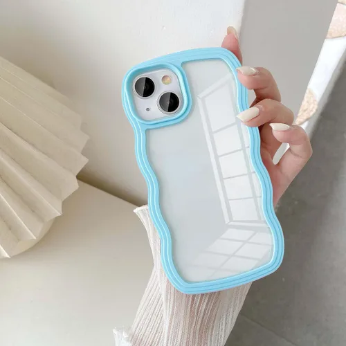 Vista 8 de UEEBAI Funda transparente con marco ondulado para iPhone 14 Plus de 6.7 pulgadas, funda transparente y rizada, bonita funda ondulada para teléfono
