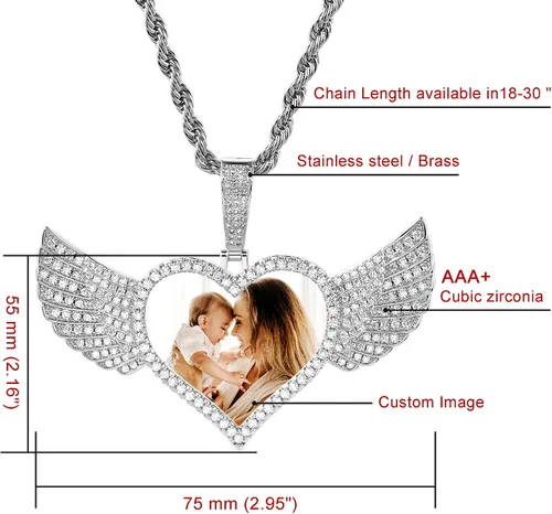 Vista 4 de OTXIXTO Colgante personalizado de hip hop con imagen de memoria para hombres y mujeres, grabado de imagen, texto, nombre, fecha, foto personalizada