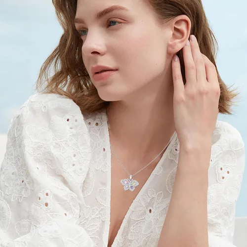 Vista 7 de PCTJYFU Collar de mariposa de plata de ley 925 con circonita cúbica y colgante de mariposa para mujer, joyería de mariposa, regalos para niñas
