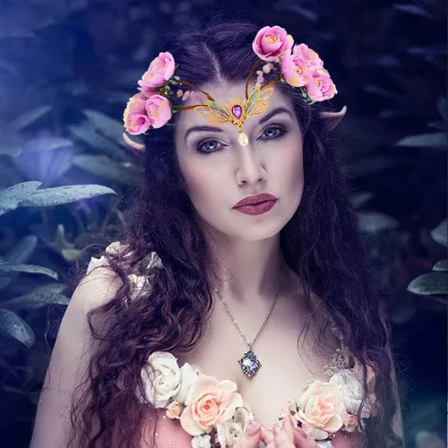 Vista 7 de BARTOSI Diadema de elfo con corona de hadas, diadema de elfo, tocado de bosque, floral, diadema renacentista, disfraz de Halloween, accesorios