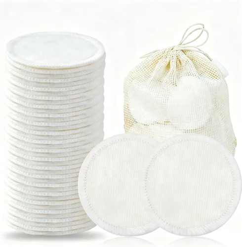 Vista 10 de wegreeco Paquete de 40 almohadillas desmaquillantes reutilizables, lavables y reutilizables, almohadillas redondas de algodón para la cara, paños