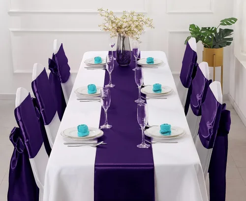 Vista 2 de Horbaunal Paquete de 24 Caminos de Mesa de Satén Púrpura de 12 x 108 Pulgadas, Caminos de Mesa Suaves para Bodas, Banquetes, Fiestas de Cumpleaños