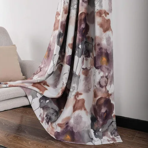 Vista 14 de Leeva - Cortinas de ventana para sala de estar, con estampado floral, cortinas de lino texturizado pesado con aislamiento térmico y oscurecimiento