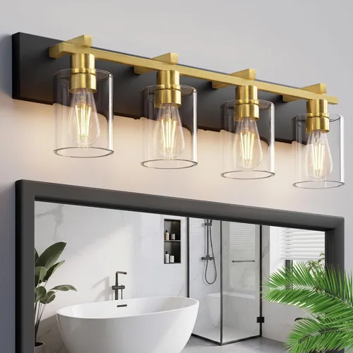 Vista 16 de Bathroom Light Fixtures Over Mirror, 2-Light Modern Matte Black Bathroom Vanity Light, Wall Lights with Clear Glass Shade, Living Room, Bedroom