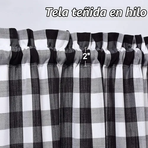 Vista 2 de Cortinas de cocina con cenefa a cuadros blancos y negros de 55 x Negro/blanco