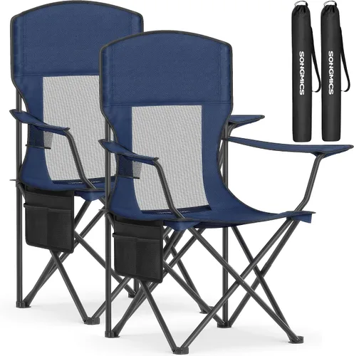 Vista 8 de SONGMICS Silla de camping, silla plegable de gran tamaño, cómoda y resistente, capacidad de peso de 352 libras, reposabrazos ajustables con bolsa