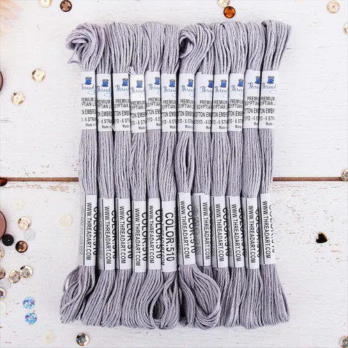 Vista 51 de 12 madejas ThreadArt Premium de hilo de bordar de algodón egipcio de fibra larga Gris antiguo 6 hilos divisibles de 8.75 yardas cada uno