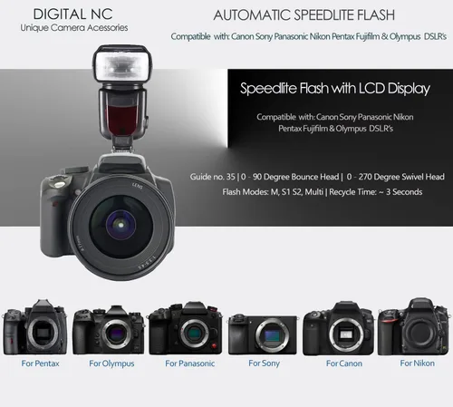 Vista 4 de Flash Speedlite con pantalla LCD compatible con cámaras Nikon, Canon, Sony, Panasonic, Leica, Fujifilm, Pentax y Olympus con zapata caliente