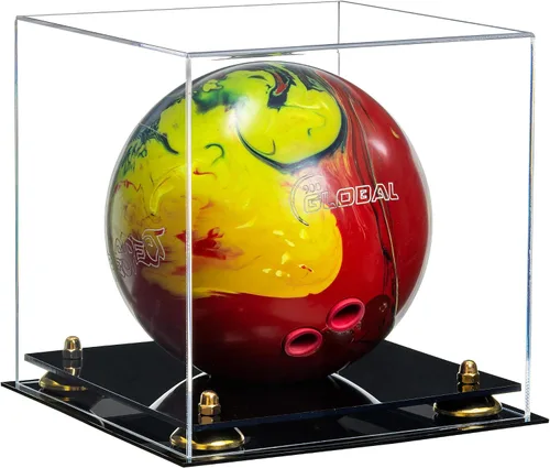 Vista 14 de Better Display Cases Acrylic Bowling Ball Display Case with Mirror Case, Yellow Risers and Clear Base (B33/A028)