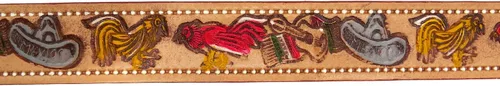Vista 4 de Cinturón decorativo de piel para fiesta mexicana diseños tallados y pintados ropa de vaquero occidental para hombres y mujeres regalos temáticos