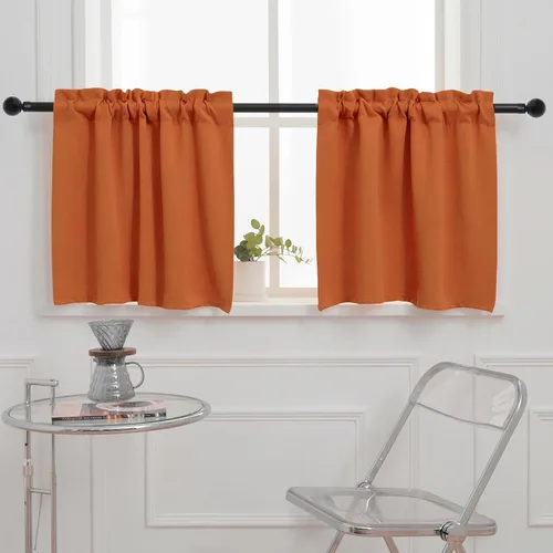 Vista 26 de Pickluc Cortina opaca de cocina de 20 pulgadas de largo, con bolsillo para barra, cortinas para ventanas pequeñas en sala de estar, sótano Beige