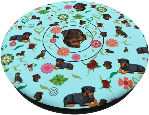 Vista 2 de Rottweiler patrón en azul increíble para amantes de los perros, hombres y mujeres, PopSockets intercambiables PopGrip