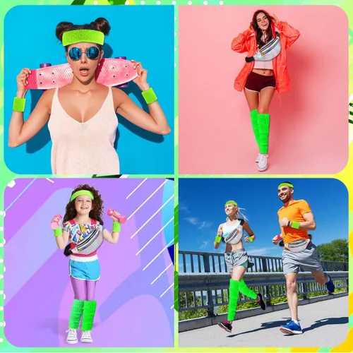 Vista 4 de WILDPARTY 80s Costume Accessories for Women with Waist Bag Headband Wristbands Leg Warmers for Party
