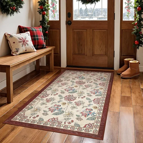 Vista 194 de jinchan Fiora - Alfombra lavable de área pequeña, alfombra de entrada floral de medio círculo de 2 x 3, tapete de media luna de pelo bajo, suave