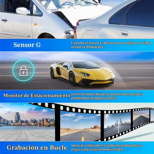 Vista 7 de Cámara de espejo retrovisor con Carplay y Android Auto, 9.66 pulgadas 1080P espejo Dash Cam frontal y trasera con control de voz