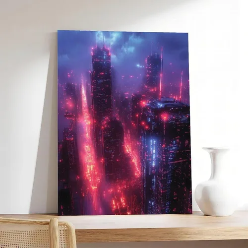 Vista 7 de Neon Cyberpunk Abstract Canvas – Futuristic Retro Tech Decor Poster Print for Teen Boys Room Wall Art Canvas Painting Print 24x36inch(60x90cm)